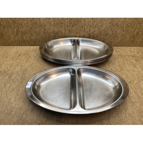 199 - 8 large stainless steel serving trays.