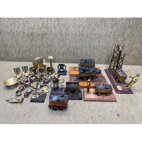 214 - Collection of vintage brass mining memorabilia.