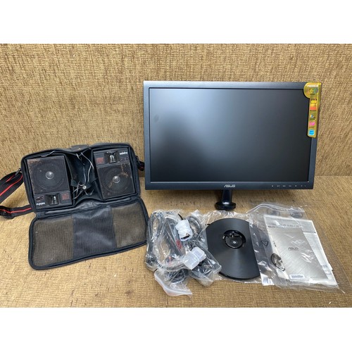 220 - Boxed new VS228ASUS HD ready monitor and portable speakers.