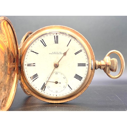 893 - As stunning yellow metal A.W.W Co Waltham mass Pocket watch, with a stag engraved to the rear. Seria... 