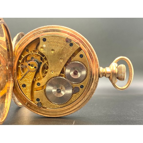 893 - As stunning yellow metal A.W.W Co Waltham mass Pocket watch, with a stag engraved to the rear. Seria... 