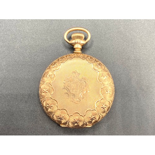 893 - As stunning yellow metal A.W.W Co Waltham mass Pocket watch, with a stag engraved to the rear. Seria... 