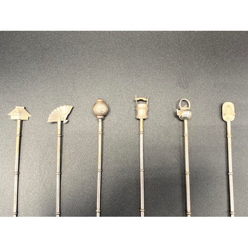 905 - Wonderful set of sterling silver soda/cocktail spoons, bamboo shafts with Chinese styled figures at ... 