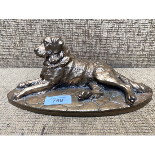 758 - Cowelly fine art golden retriever signed A. Martin.