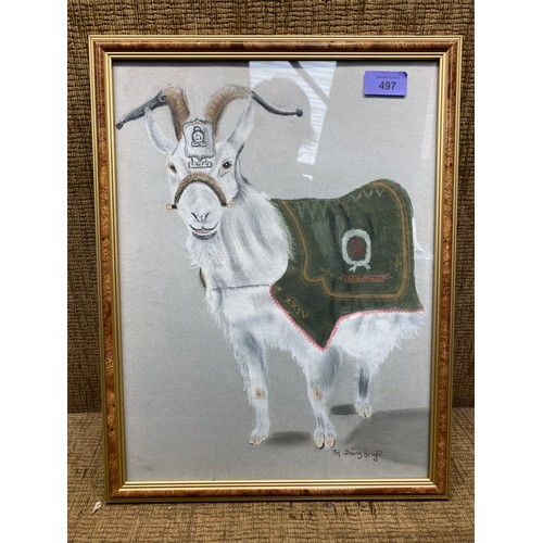 497 - A painting of the regimental goat of the first Plotinian of the royal regiment of wales. Gwelhem Jen... 