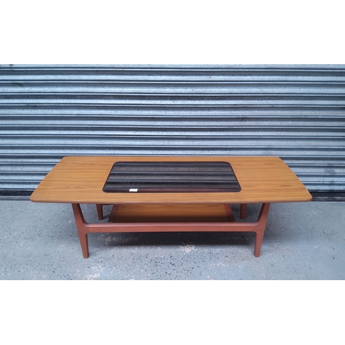 269 - Mid century coffee table with smoked glass insert 136cm x 39cm