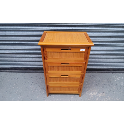 271 - Four drawer slatted timber storage cupboard