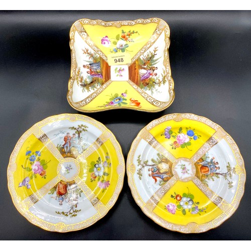 948 - Carl Thieme Dresden Porcelain Quatrefoil bowl and two plates 