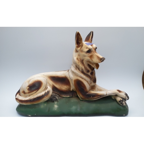 512 - Vintage German shepherd chalk statue 58cm long 37cm high