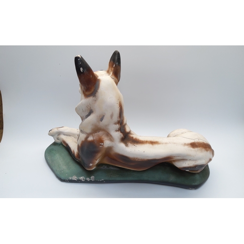 512 - Vintage German shepherd chalk statue 58cm long 37cm high