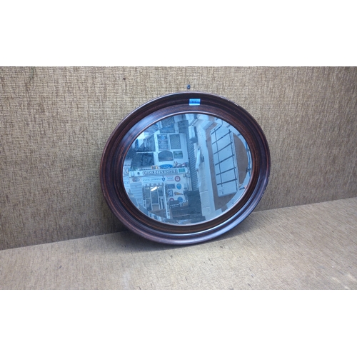 515 - Vintage bevel edge mirror in oval wooden frame