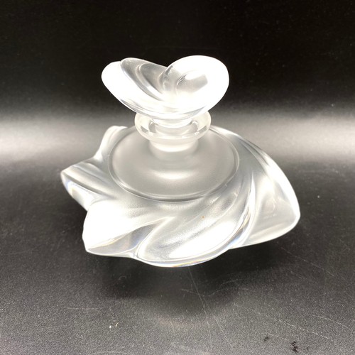 954 - Frosted glass perfume bottle signed Lalique to base. Chip to neck (see picture).