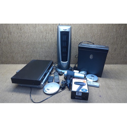 296 - Selection of electrical items including cd player, heater and compact blow dryer.