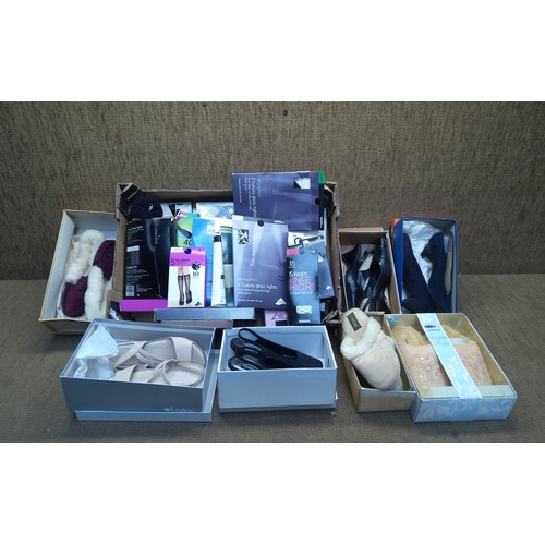 297 - Selection of ladies shoes, retail packaged tights and handkerchiefs