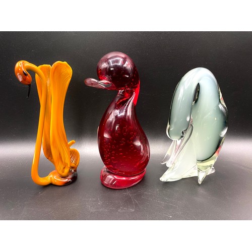 955 - Three pieces of studio glass water birds. 13cm.