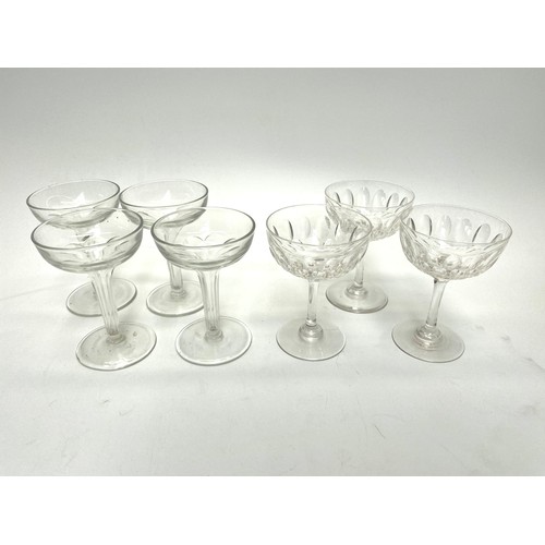 654 - Set of Severn Antique 19th Century Victorian lead crystal double thumb print cordial wine glasses.