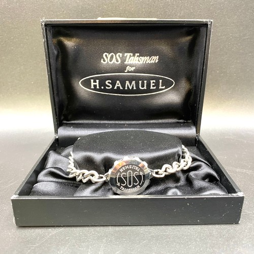 850 - H Samuel stainless steel medical ID SOS bracelet talisman (unused).