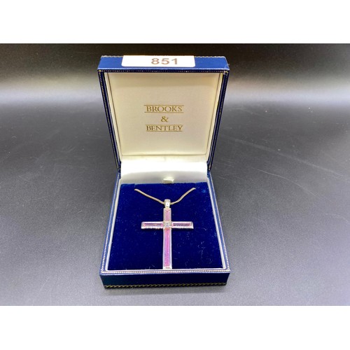 851 - Large silver cross with Morganite 9g in a Brooks and Bentley box.