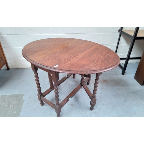 133 - Antique Drop leaf table with barley twist legs 90cm x 70cm