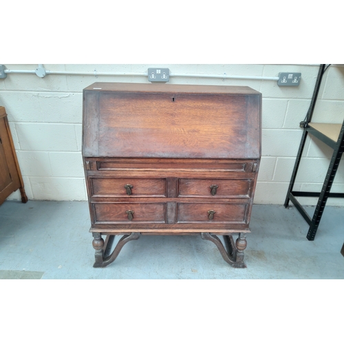 134 - Antique writing bureau with leather inlay 103cm x 90cm