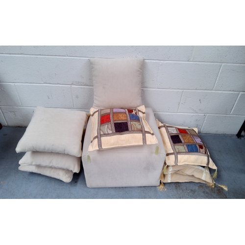 143 - Modern pouffe in cream with two sets of four cushions