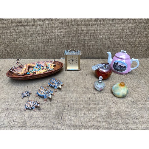 467 - mixed collectables including an envoy caddy clock 4 wade tortoises and cyfarthfa castle tea pot