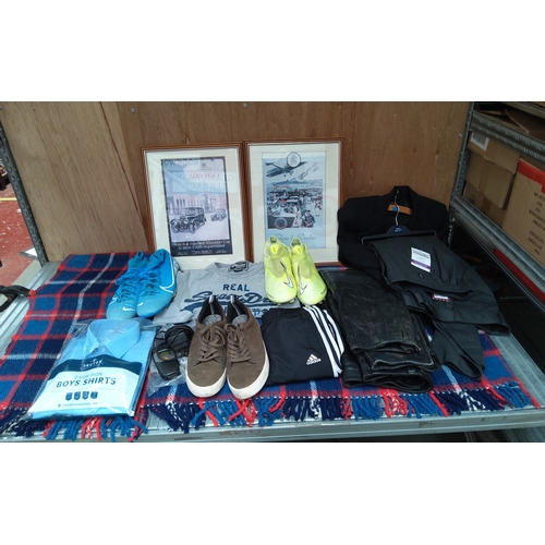 117 - Mixed items including football boots 2 boy shirts