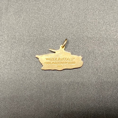 917 - WW2 10ct Gold water buffalo good machinery corps charm. (given to crew of the LVT-4 tank in WW2). 3.... 