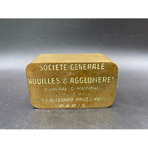 728 - Societe Generalle de Houills brass anchor paperweight dated 1916. Hickleton minting tally, leather h... 