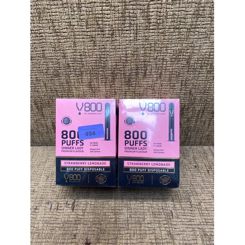 494 - two packs of V800 vape pens 10 in a pack strawberry lemonade