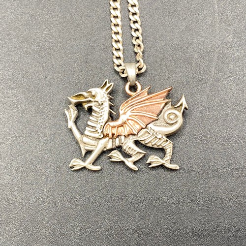 947A - Clogau Gold silver necklace (snapped) and a large dragon pendant.