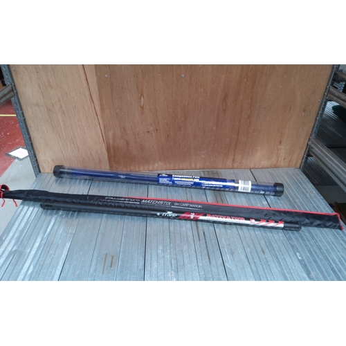 595 - Two 7 metre fishing poles and 1 6 metre pole