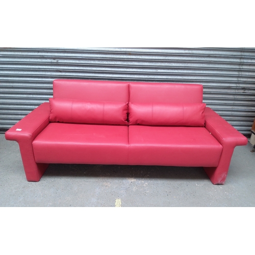 229 - Red leather type bed settee