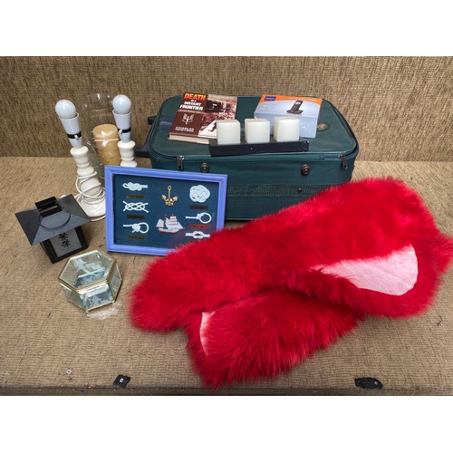 261 - Selection of mixed items including: Chinese lantern, Travel case and sheepskin rug.