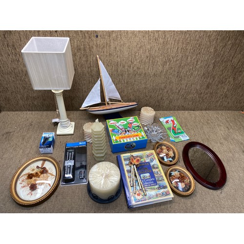 276 - mixed items including candles, a lamp and a vintage pond yacht