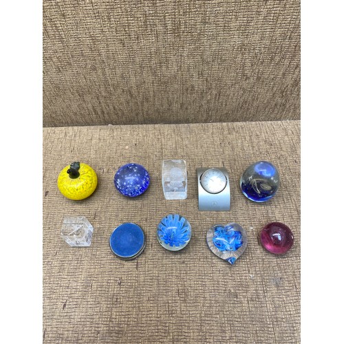 518 - Various paperweights and a Mercedes desk clock