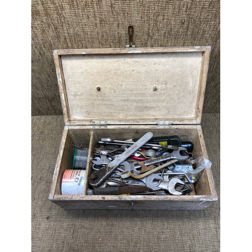 291 - wooden toolbox and contents