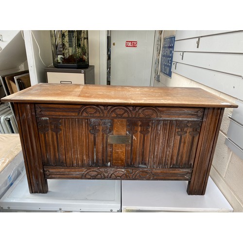 136 - Mid century oak wood blanket box.