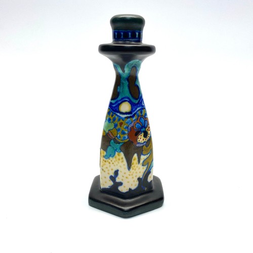 684 - Hand painted corona gouda candlestick made in Holland 18cm tall.