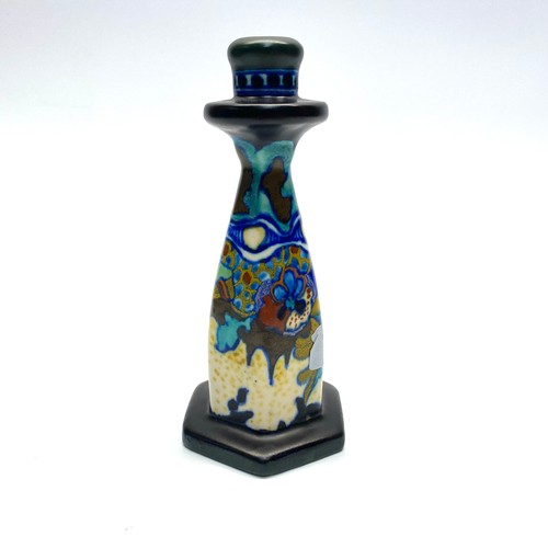 684 - Hand painted corona gouda candlestick made in Holland 18cm tall.