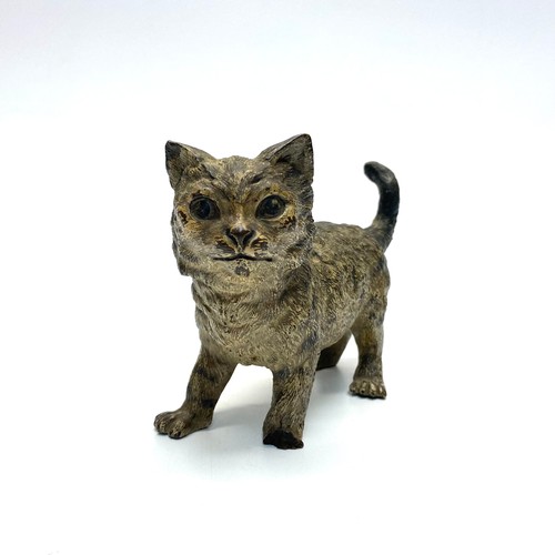 688 - Franz Xavier Bergman antique (c1900) Austrian cold cast bronze cat marked 