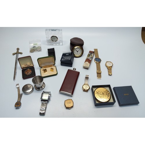 462 - Mixed items including watches a Waterford crystal clock and some costume jewellery