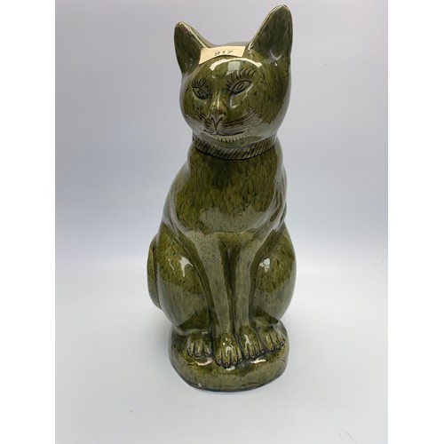 Large Swansea Ewenny pottery cat by Jeannie, 1908: 40cm tall.