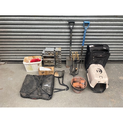 242 - Large mixed items including: Garden spade and fork, plant pots and industrial gloves.