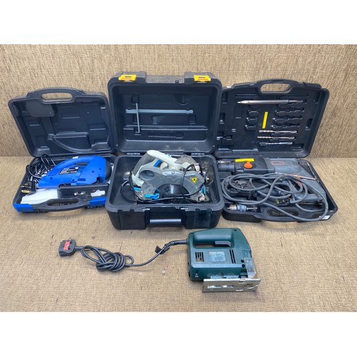 263 - Selection of tools including: Circular laser saw and jig saw.