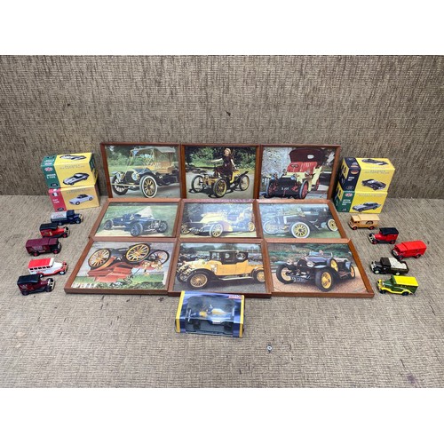 282 - Collection of toy cars and framed pictures of cars.