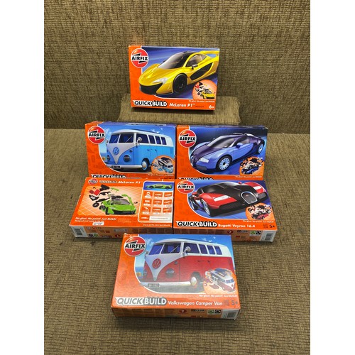 468 - 6 model airfix quick build cars and vans including Volkswagen camper van Bugatti Veyron and a McLare... 