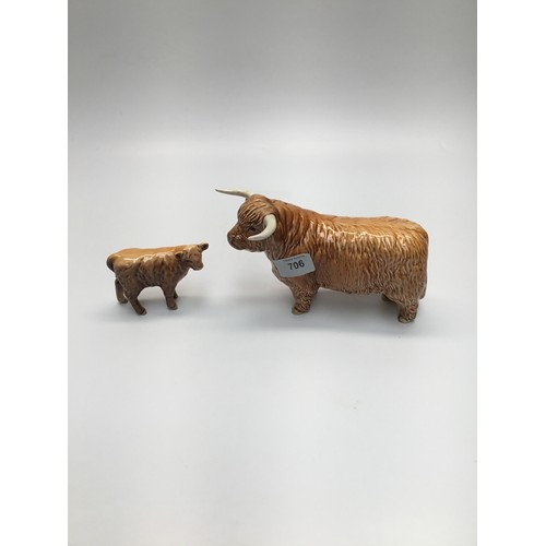 706 - Beswick Highland Cattle Bull and Calf.