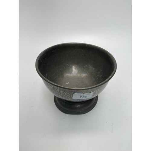 758 - Antique pewter bowl by tudric made for liberty of london.