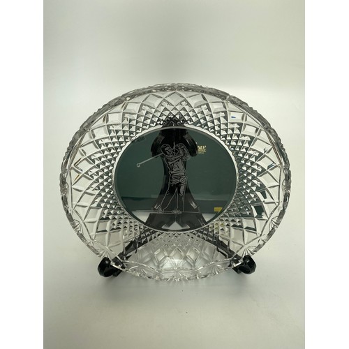 1190 - Galway Irish cut crystal dish with golfer figure.